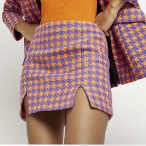 River Island Orange and Purple Houndstooth Mini Skirt
